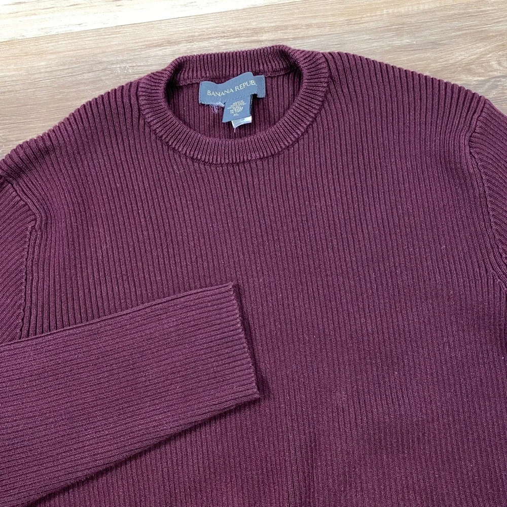 Vintage Banana Republic Sweater Mens XL Minimalist Cotton Ribbed Burgundy Y2K